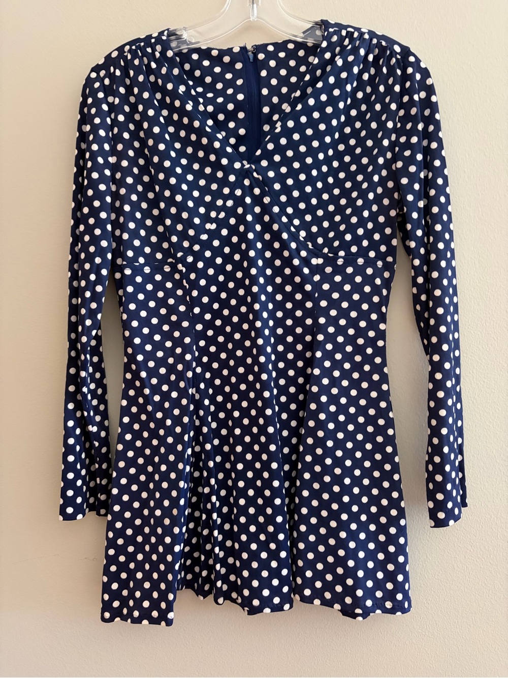 Vintage 1960’s Navy Polka Dot Fit-and-Flare Long Sleeve Dress/Cover Up